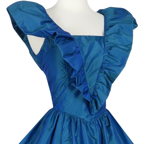 Vintage 80s Gunne Sax Blue Ruffle Taffeta Full Skirt Prom Party Dress M Medium - Picture 6 of 9